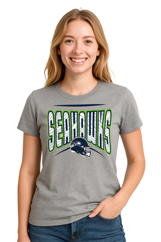 Zubaz NFL Women's Quarterback Heather Gray Color Short Sleeve T-Shirt, Seattle Seahawks