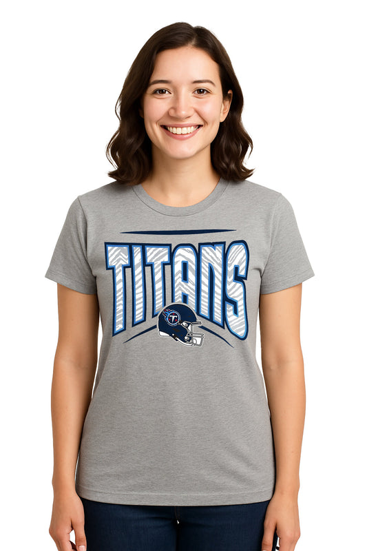 Zubaz NFL Women's Quarterback Heather Gray Color Short Sleeve T-Shirt, Tennessee Titans