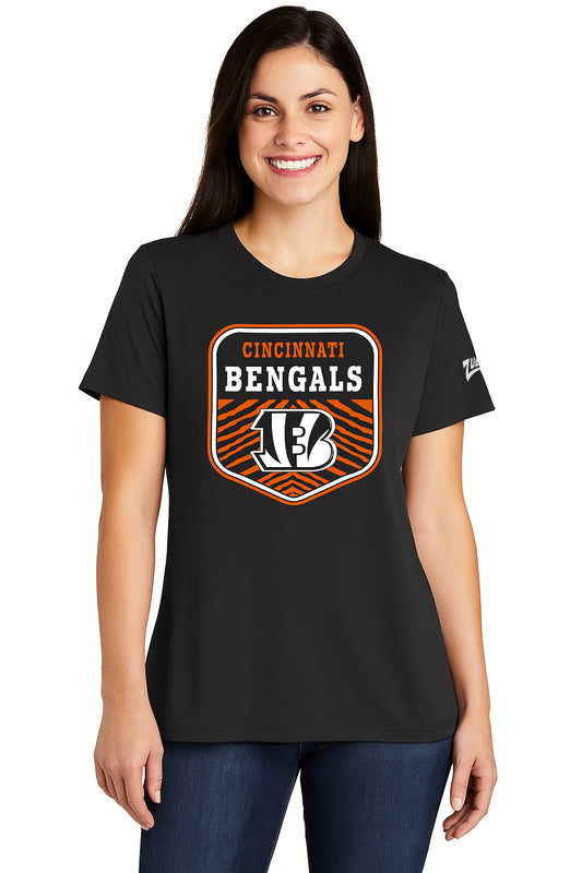 Zubaz NFL Women's Kicker Team Color Short Sleeve T-Shirt, Cincinnati Bengals