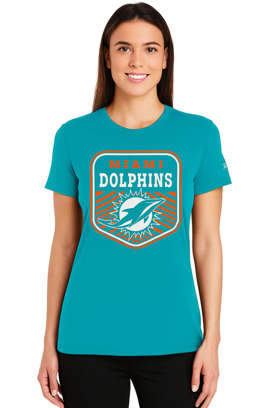 Zubaz NFL Women's Kicker Team Color Short Sleeve T-Shirt, Miami Dolphins