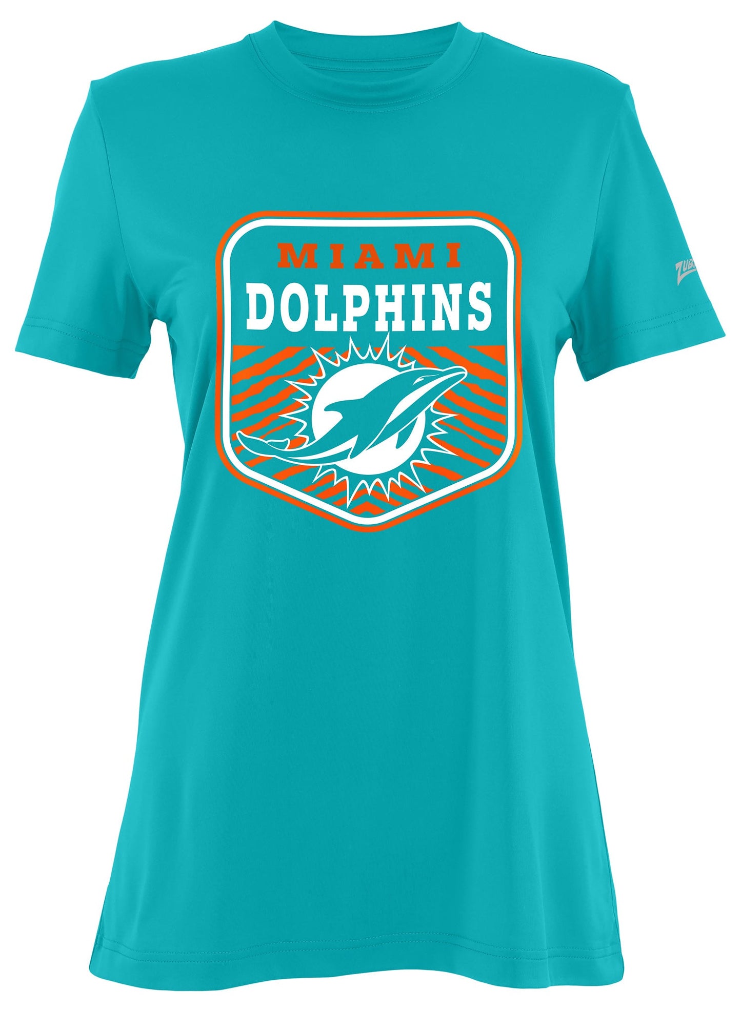 Zubaz NFL Women's Kicker Team Color Short Sleeve T-Shirt, Miami Dolphins