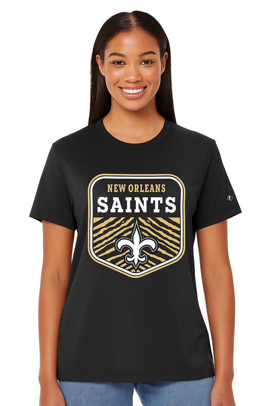 Zubaz NFL Women's Kicker Team Color Short Sleeve T-Shirt, New Orleans Saints