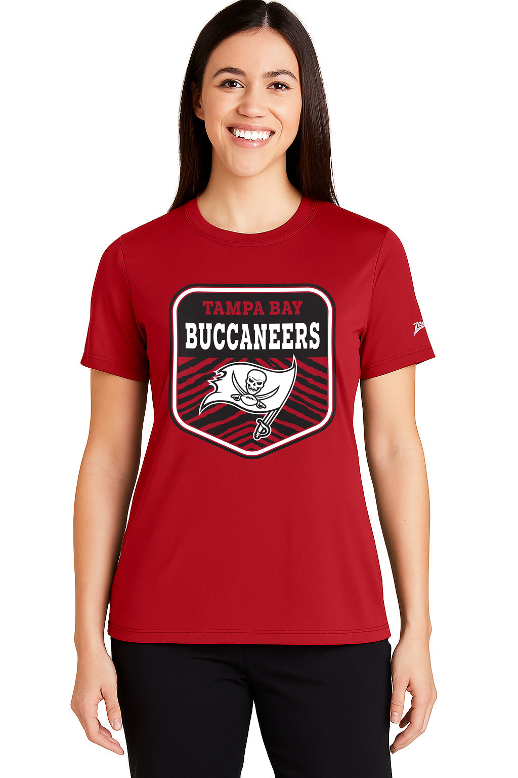 Zubaz NFL Women's Kicker Team Color Short Sleeve T-Shirt, Tampa Bay Buccaneers