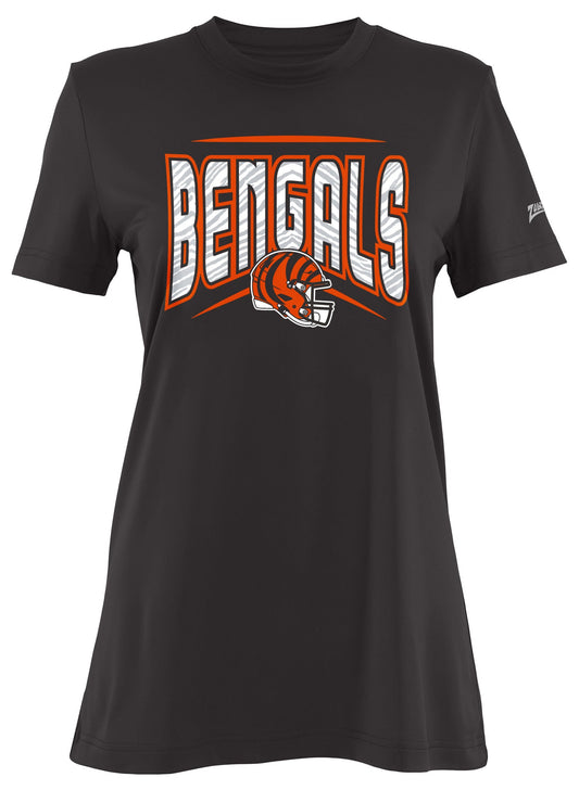 Zubaz NFL Women's Quarterback Team Color Short Sleeve T-Shirt, Cincinnati Bengals