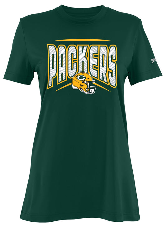 Zubaz NFL Women's Quarterback Team Color Short Sleeve T-Shirt, Green Bay Packers