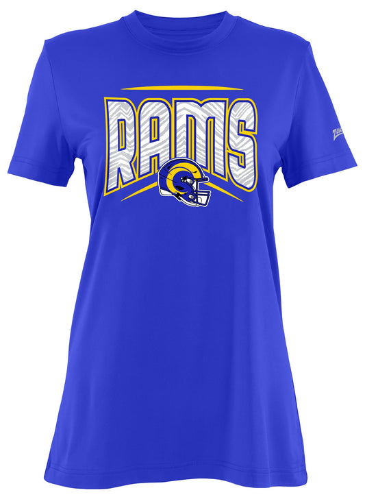 Zubaz NFL Women's Quarterback Team Color Short Sleeve T-Shirt, Los Angeles Rams