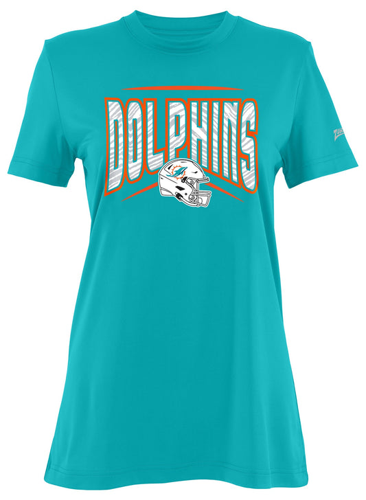 Zubaz NFL Women's Quarterback Team Color Short Sleeve T-Shirt, Miami Dolphins