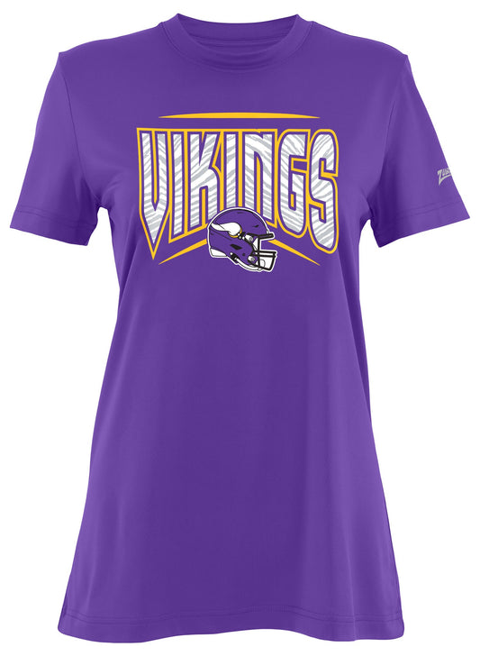 Zubaz NFL Women's Quarterback Team Color Short Sleeve T-Shirt, Minnesota Vikings