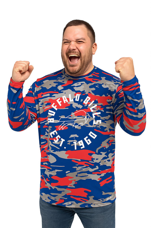 Zubaz NFL Men's Camo Alternate Color with White Circle Logo Long Sleeve T-Shirt, Buffalo Bills