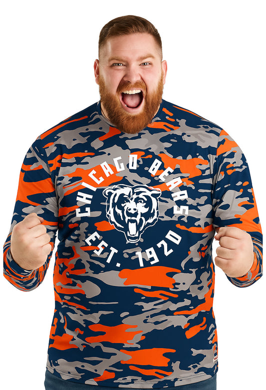 Zubaz NFL Men's Camo Alternate Color with White Circle Logo Long Sleeve T-Shirt, Chicago Bears