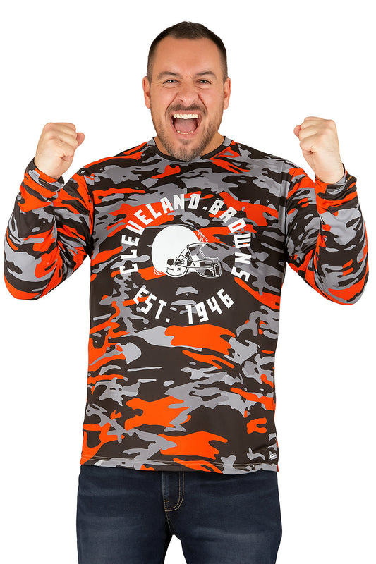 Zubaz NFL Men's Camo Alternate Color with White Circle Logo Long Sleeve T-Shirt, Cleveland Browns