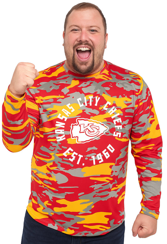 Zubaz NFL Men's Camo Alternate Color with White Circle Logo Long Sleeve T-Shirt, Kansas City Chiefs