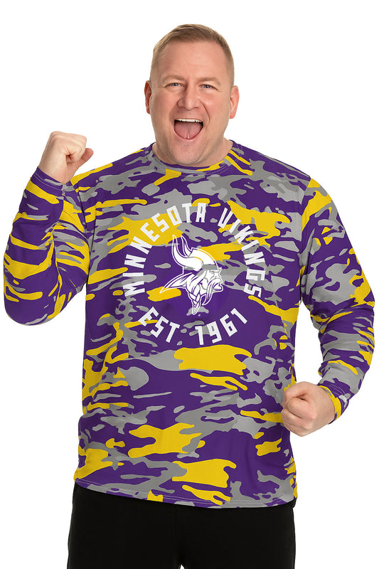 Zubaz NFL Men's Camo Alternate Color with White Circle Logo Long Sleeve T-Shirt, Minnesota Vikings