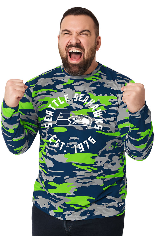 Zubaz NFL Men's Camo Alternate Color with White Circle Logo Long Sleeve T-Shirt, Seattle Seahawks