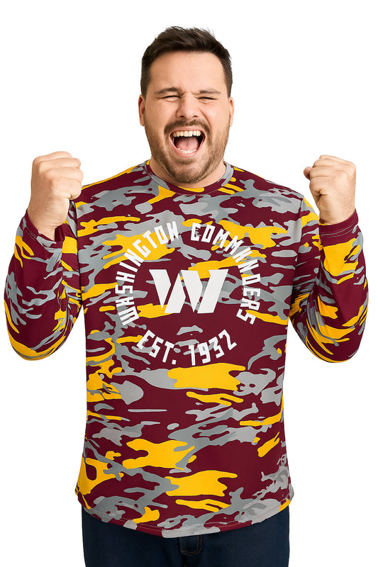 Zubaz NFL Men's Camo Alternate Color with White Circle Logo Long Sleeve T-Shirt, Washington Commanders