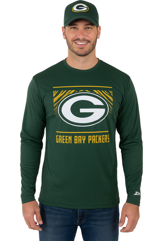 Zubaz NFL Men's Team Color Tunnel Long Sleeve T-Shirt, Green Bay Packers