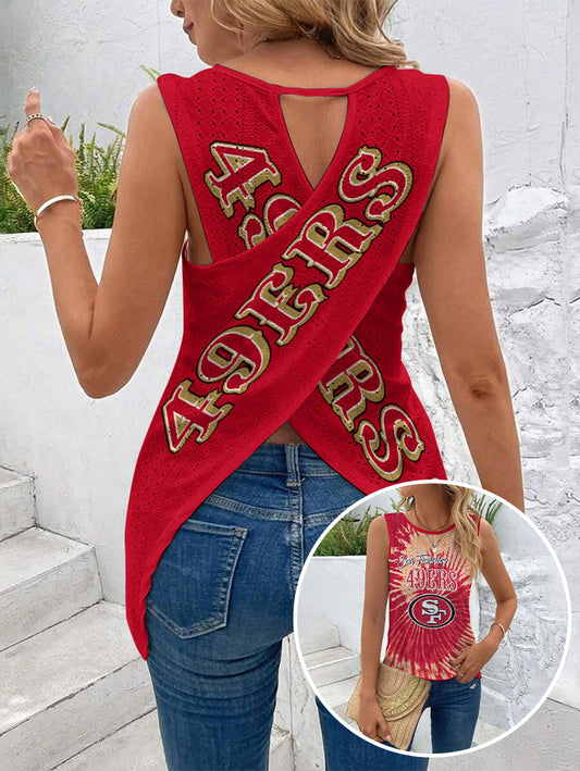 San Francisco 49ers Cut Out Wrap Cross Wrap Back Asymmetrical Beach Tank Top