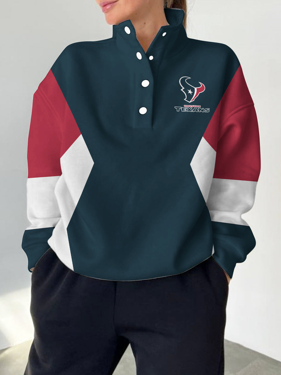 Houston Texans 2025 New Design Casual Snap  Mockneck Pullover