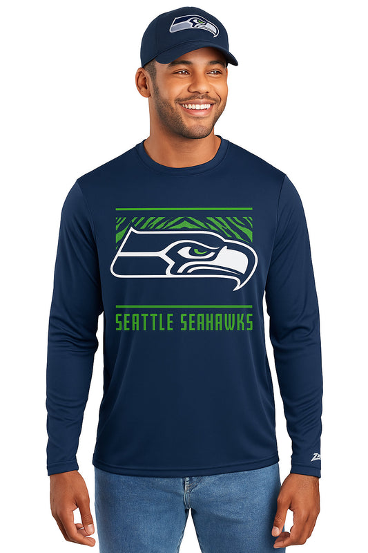 Zubaz NFL Men's Team Color Tunnel Long Sleeve T-Shirt, Seattle Seahawks