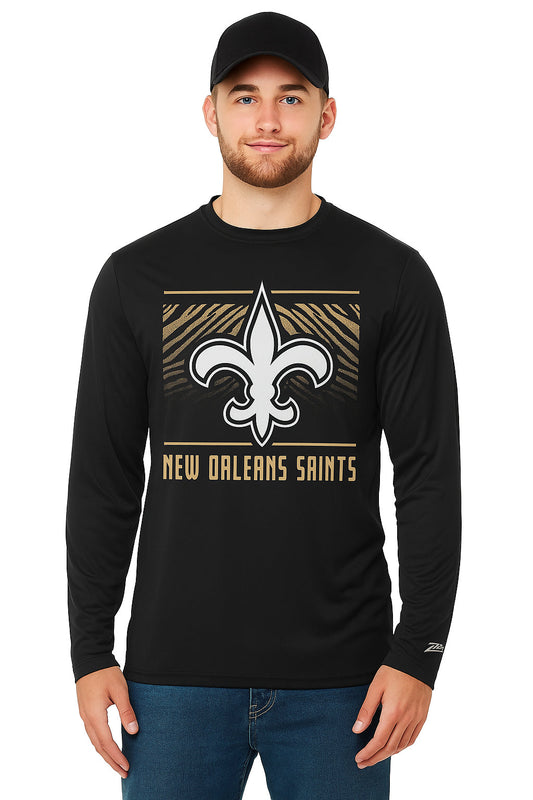 Zubaz NFL Men's Team Color Tunnel Long Sleeve T-Shirt, New Orleans Saints