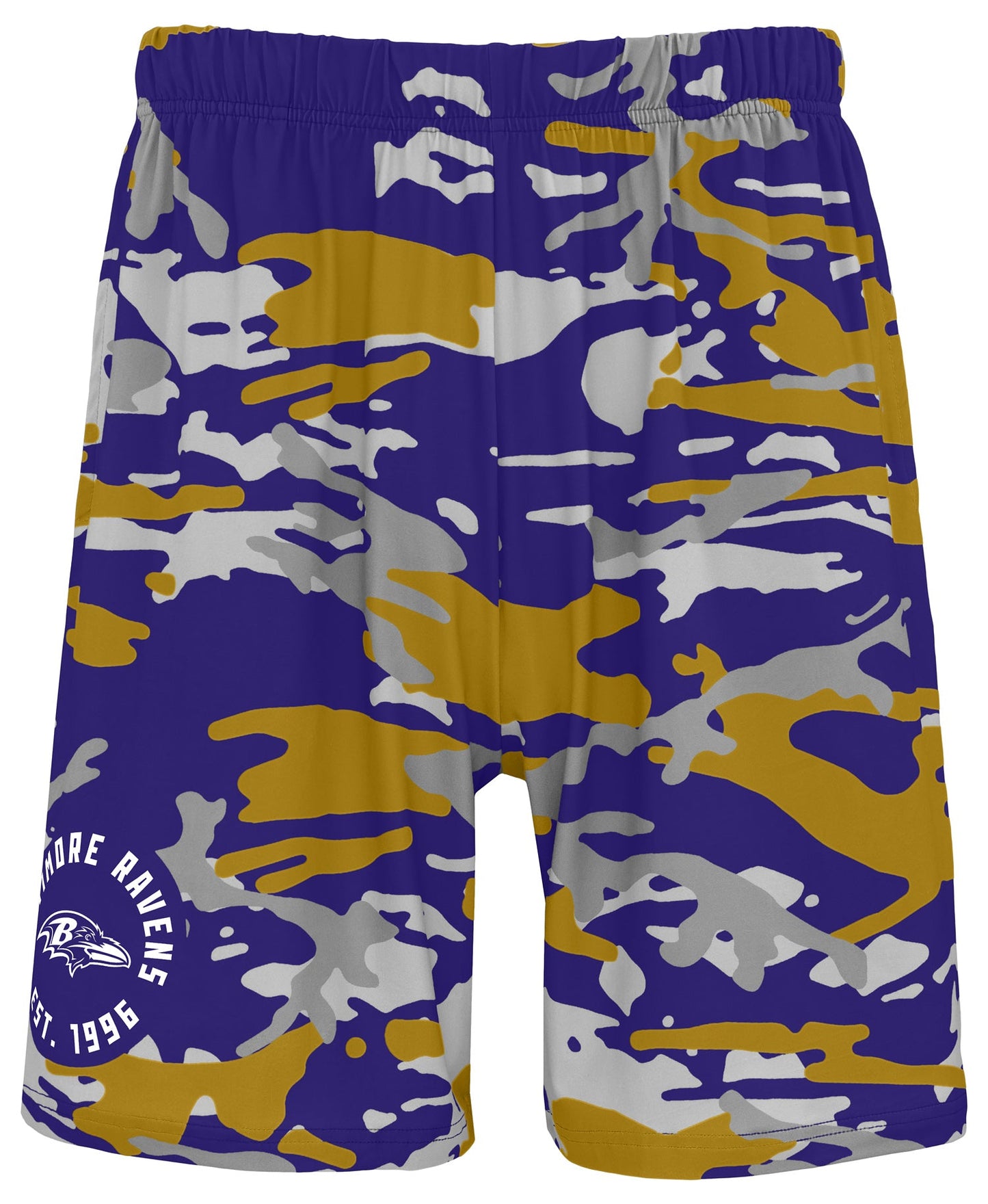 Zubaz NFL Men's 7in Alternate Camo Established Block Text Shorts, Baltimore Ravens