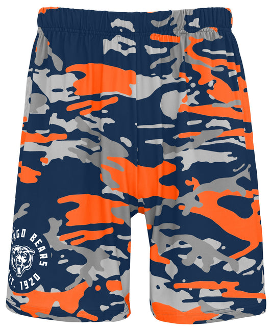 Zubaz NFL Men's 7in Alternate Camo Established Block Text Shorts, Chicago Bears