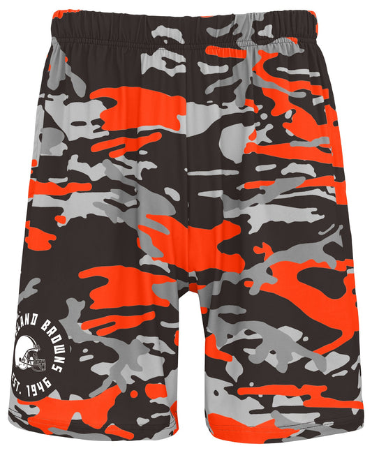 Zubaz NFL Men's 7in Alternate Camo Established Block Text Shorts, Cleveland Browns