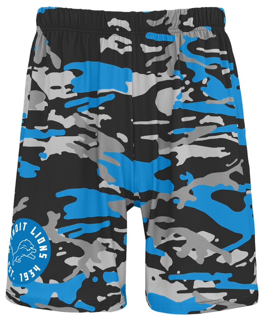 Zubaz NFL Men's 7in Alternate Camo Established Block Text Shorts, Detroit Lions