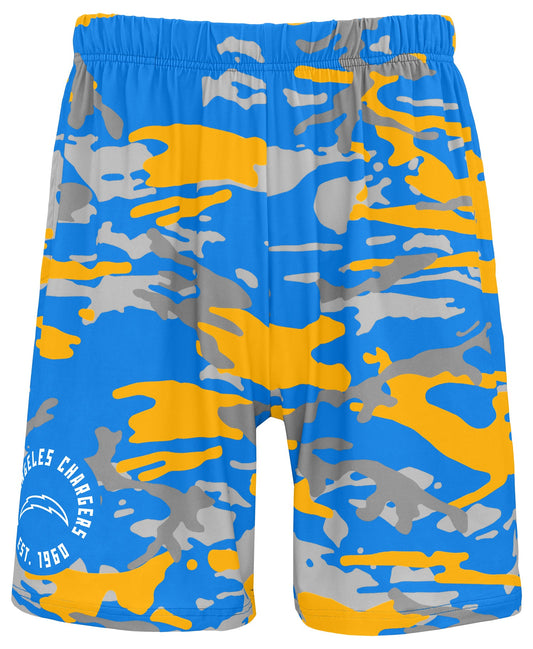 Zubaz NFL Men's 7in Alternate Camo Established Block Text Shorts, Los Angeles Chargers
