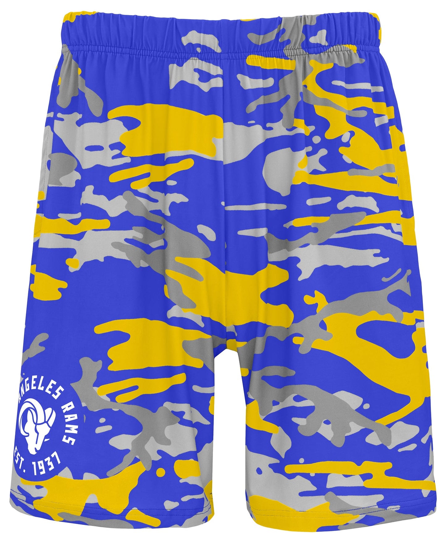 Zubaz NFL Men's 7in Alternate Camo Established Block Text Shorts, Los Angeles Rams