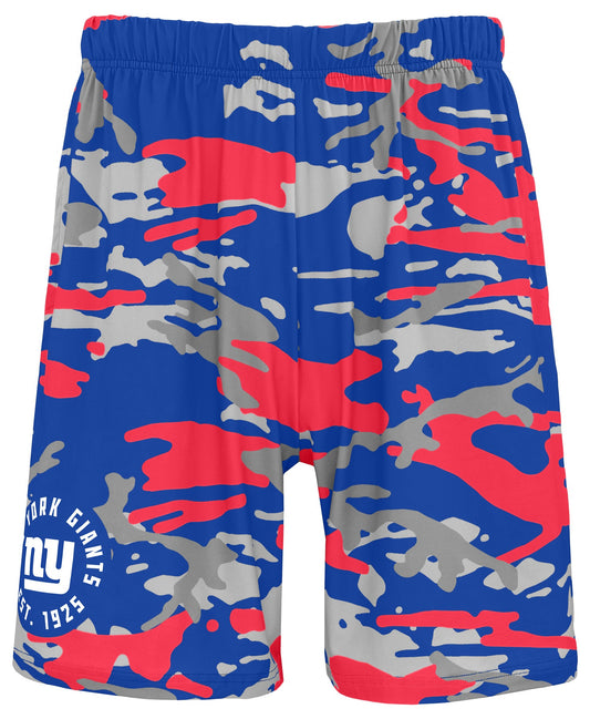 Zubaz NFL Men's 7in Alternate Camo Established Block Text Shorts, New York Giants