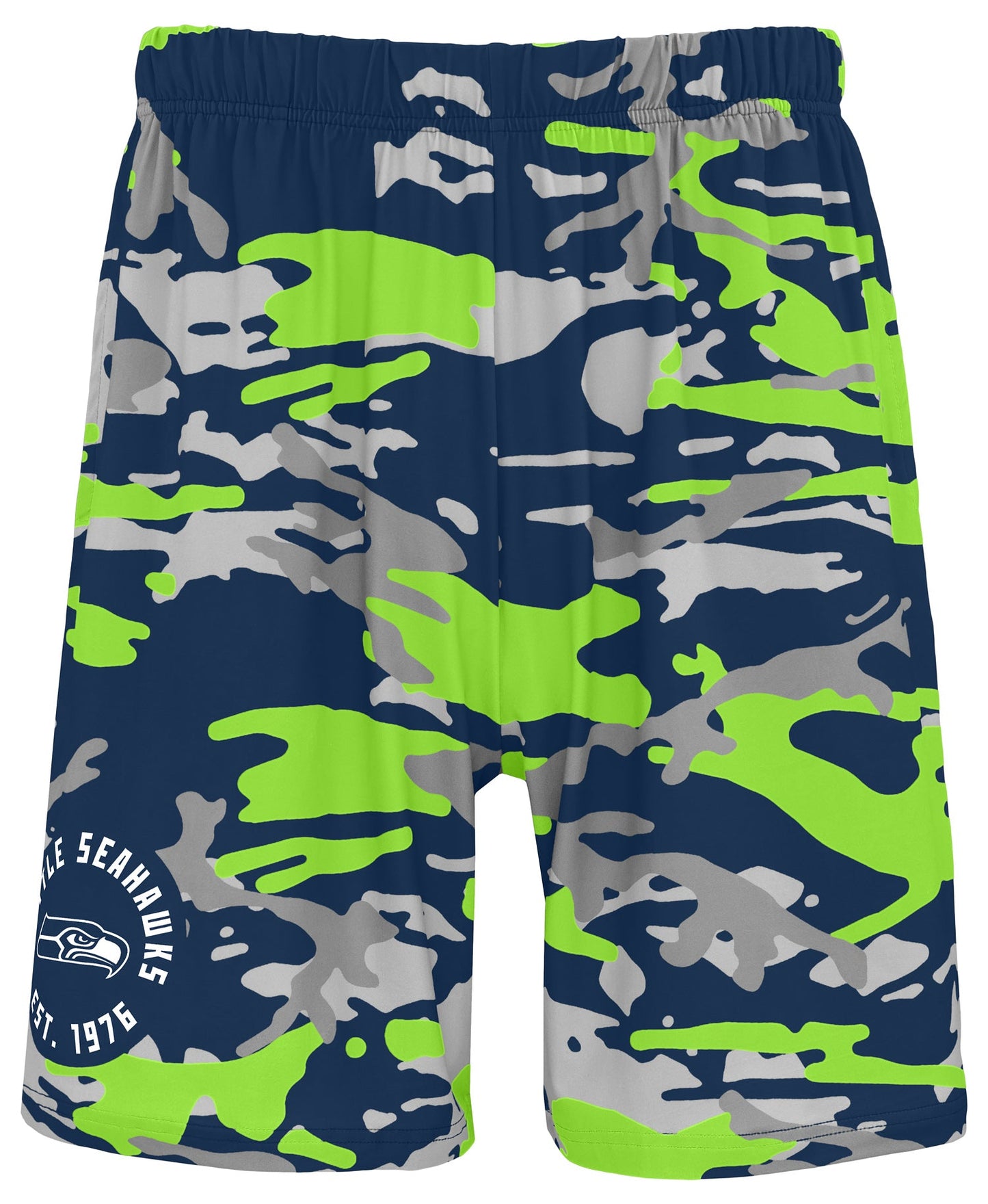 Zubaz NFL Men's 7in Alternate Camo Established Block Text Shorts, Seattle Seahawks