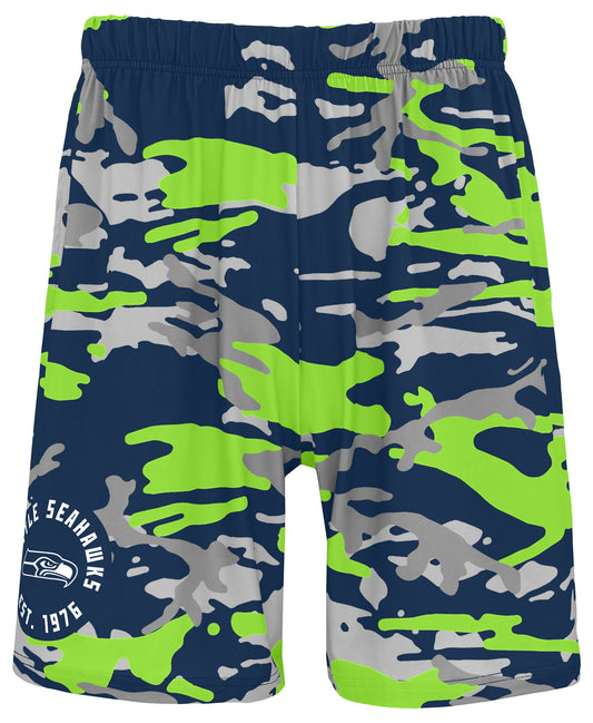 Zubaz NFL Men's 7in Alternate Camo Established Block Text Shorts, Seattle Seahawks