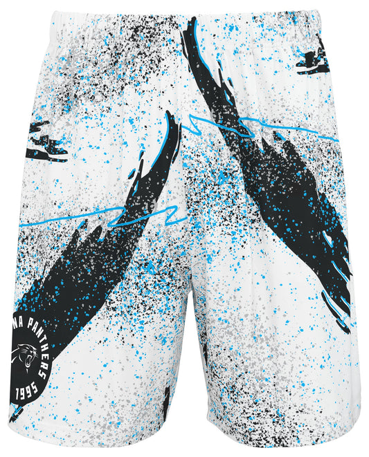 Zubaz NFL Men's 7in Confetti Overtime Block Text Shorts, Carolina Panthers