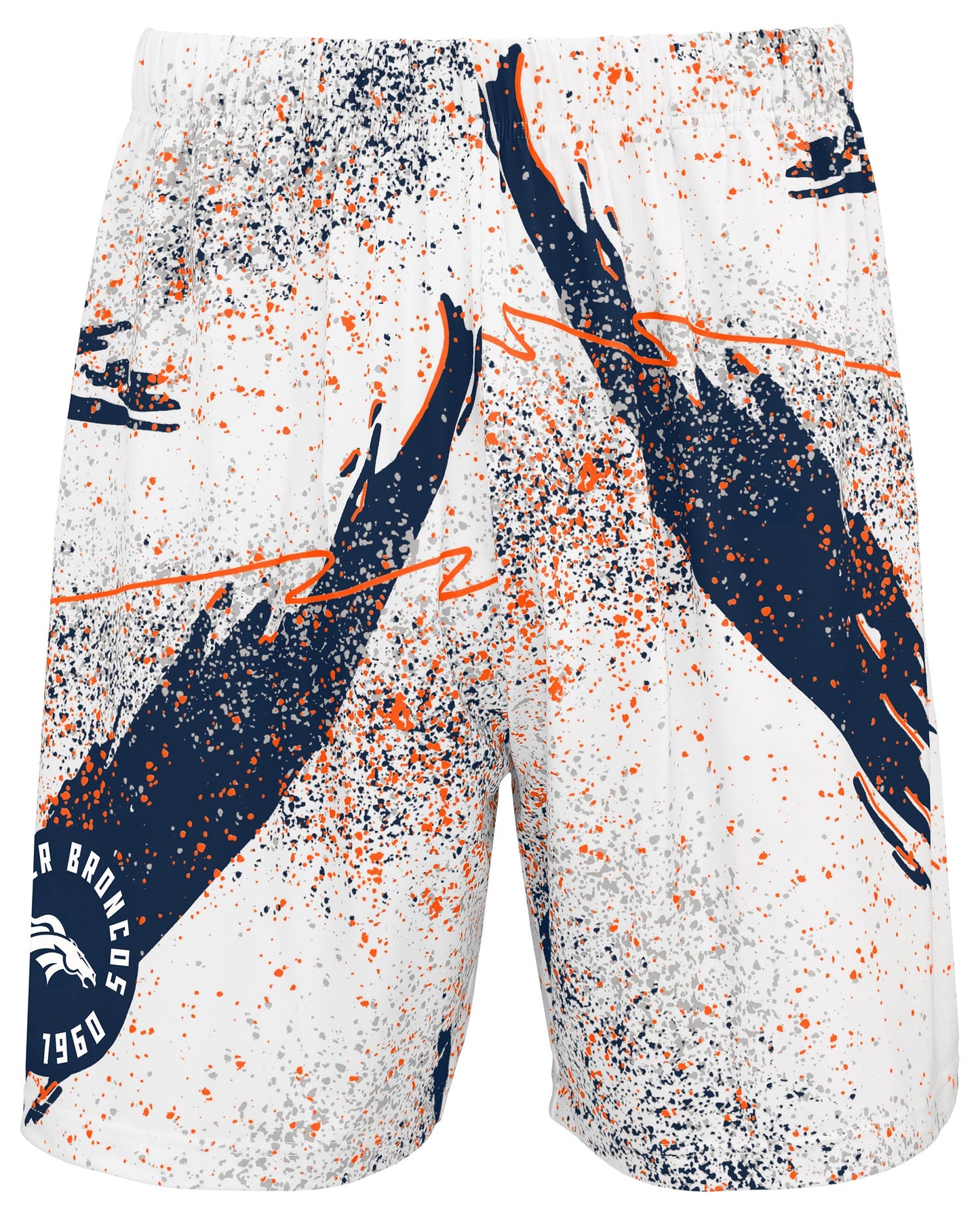 Zubaz NFL Men's 7in Confetti Overtime Block Text Shorts, Denver Broncos