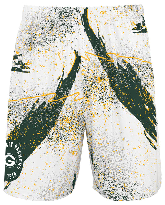 Zubaz NFL Men's 7in Confetti Overtime Block Text Shorts, Green Bay Packers