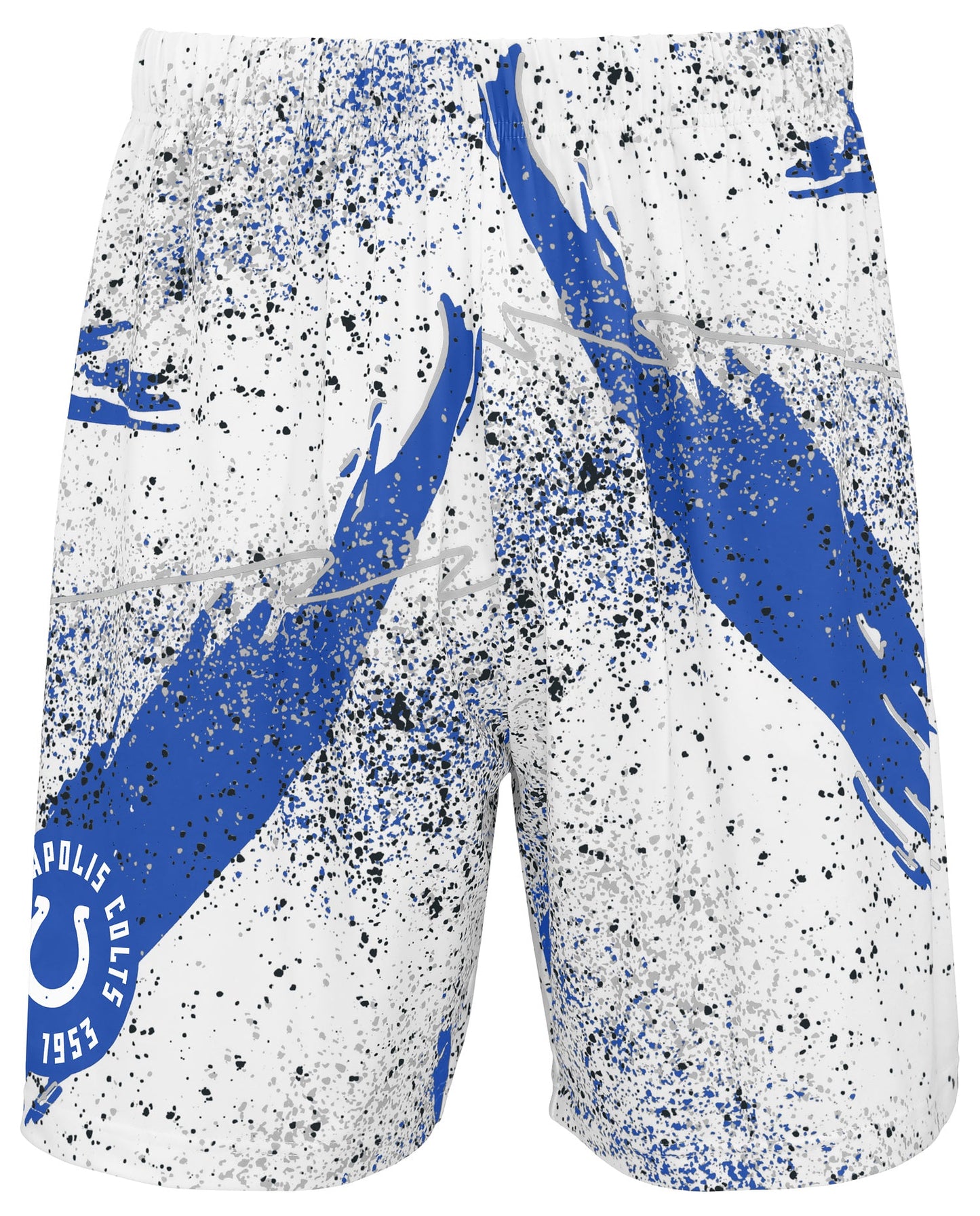 Zubaz NFL Men's 7in Confetti Overtime Block Text Shorts, Indianapolis Colts