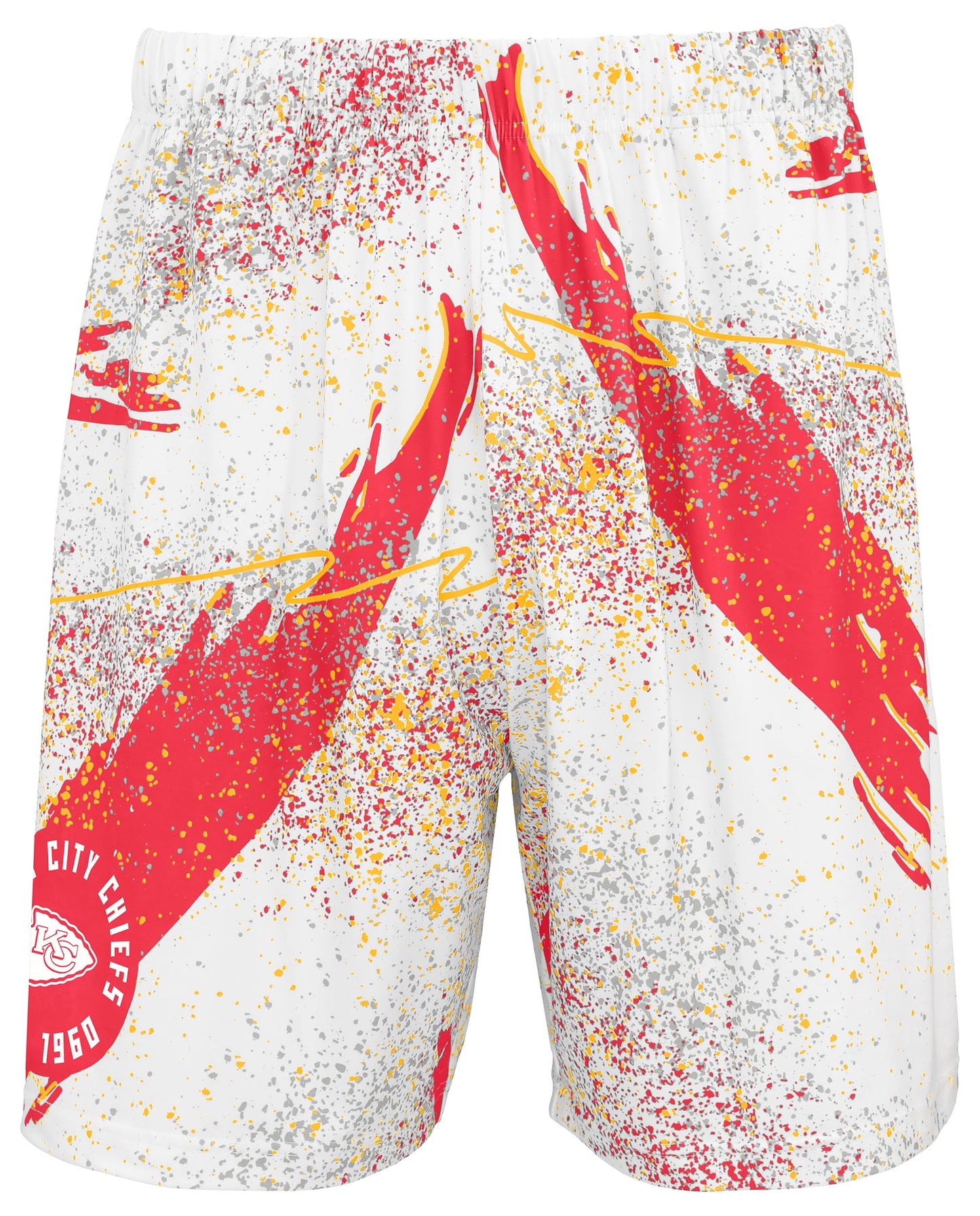 Zubaz NFL Men's 7in Confetti Overtime Block Text Shorts, Kansas City Chiefs