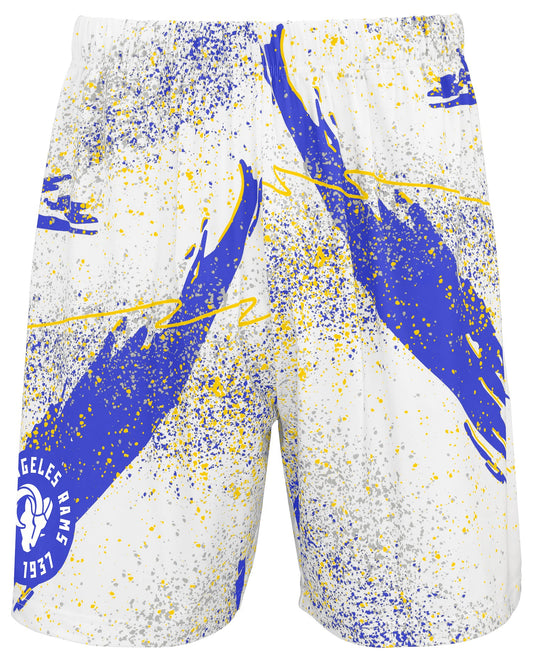 Zubaz NFL Men's 7in Confetti Overtime Block Text Shorts, Los Angeles Rams