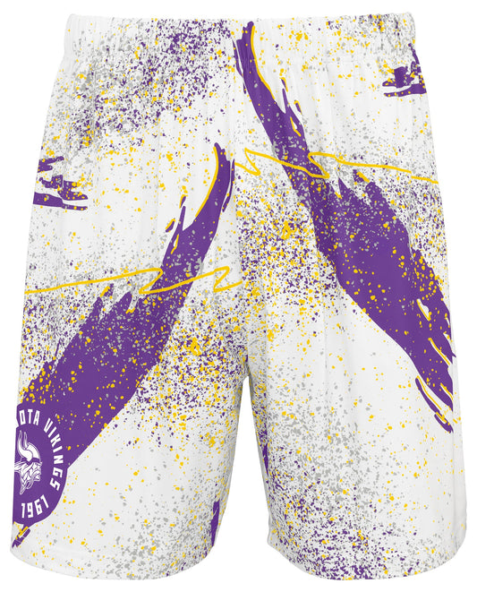 Zubaz NFL Men's 7in Confetti Overtime Block Text Shorts, Minnesota Vikings