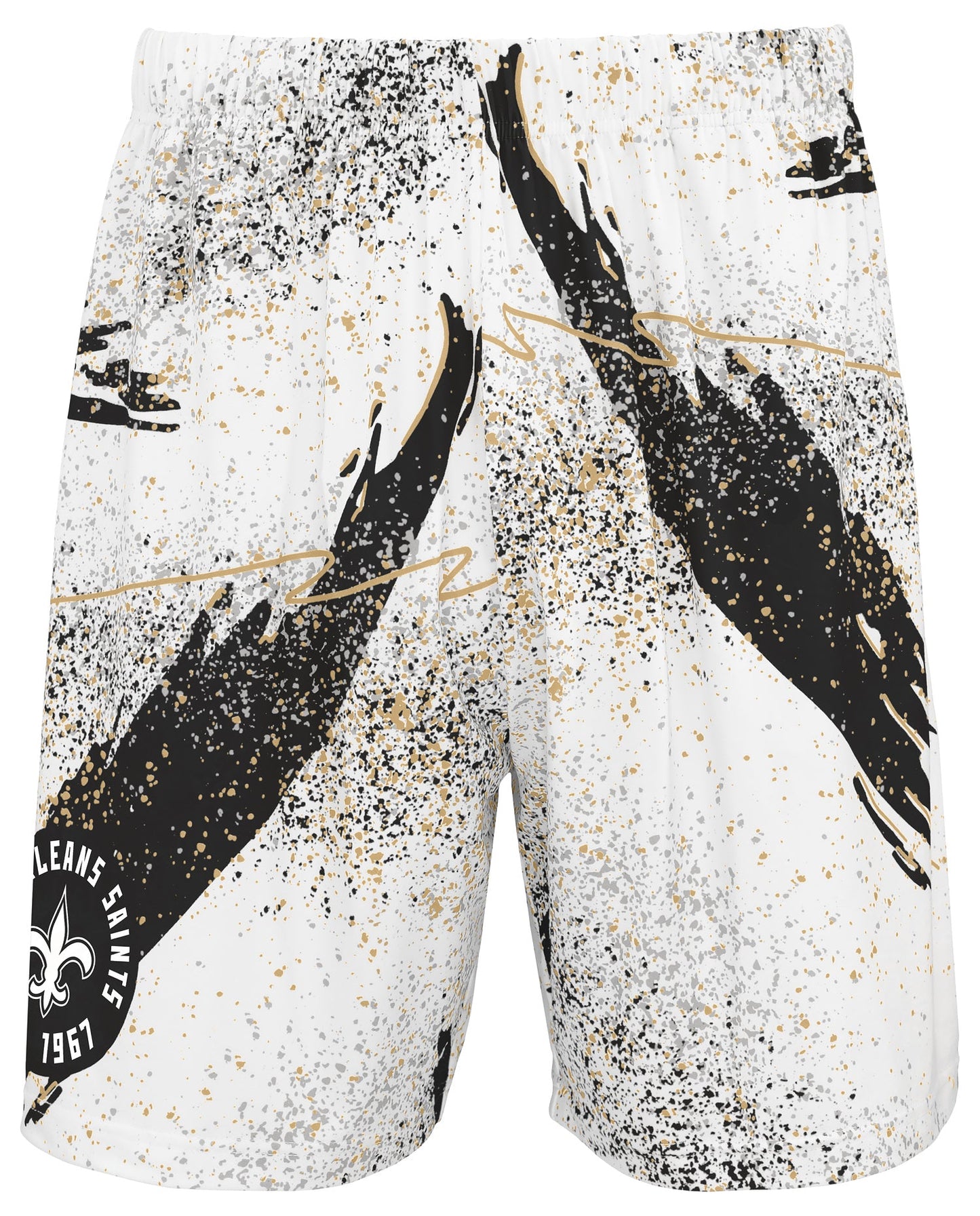 Zubaz NFL Men's 7in Confetti Overtime Block Text Shorts, New Orleans Saints