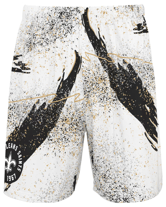 Zubaz NFL Men's 7in Confetti Overtime Block Text Shorts, New Orleans Saints