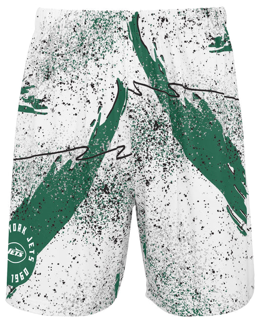 Zubaz NFL Men's 7in Confetti Overtime Block Text Shorts, New York Jets
