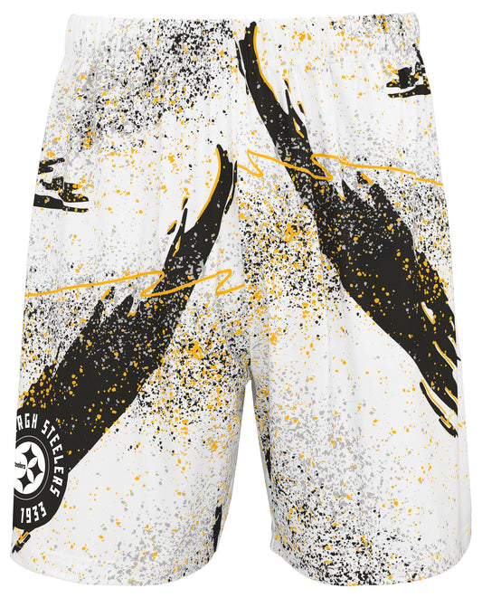 Zubaz NFL Men's 7in Confetti Overtime Block Text Shorts, Pittsburgh Steelers