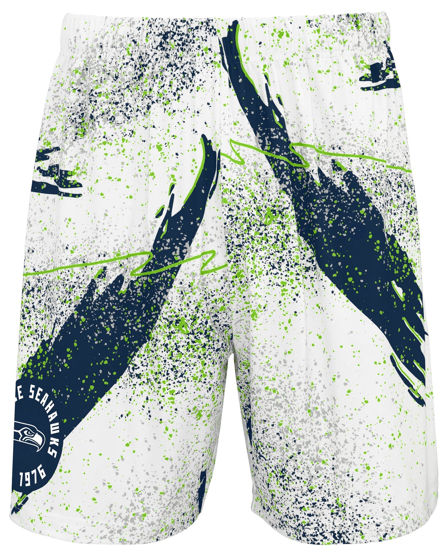 Zubaz NFL Men's 7in Confetti Overtime Block Text Shorts, Seattle Seahawks