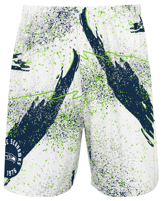 Zubaz NFL Men's 7in Confetti Overtime Block Text Shorts, Seattle Seahawks