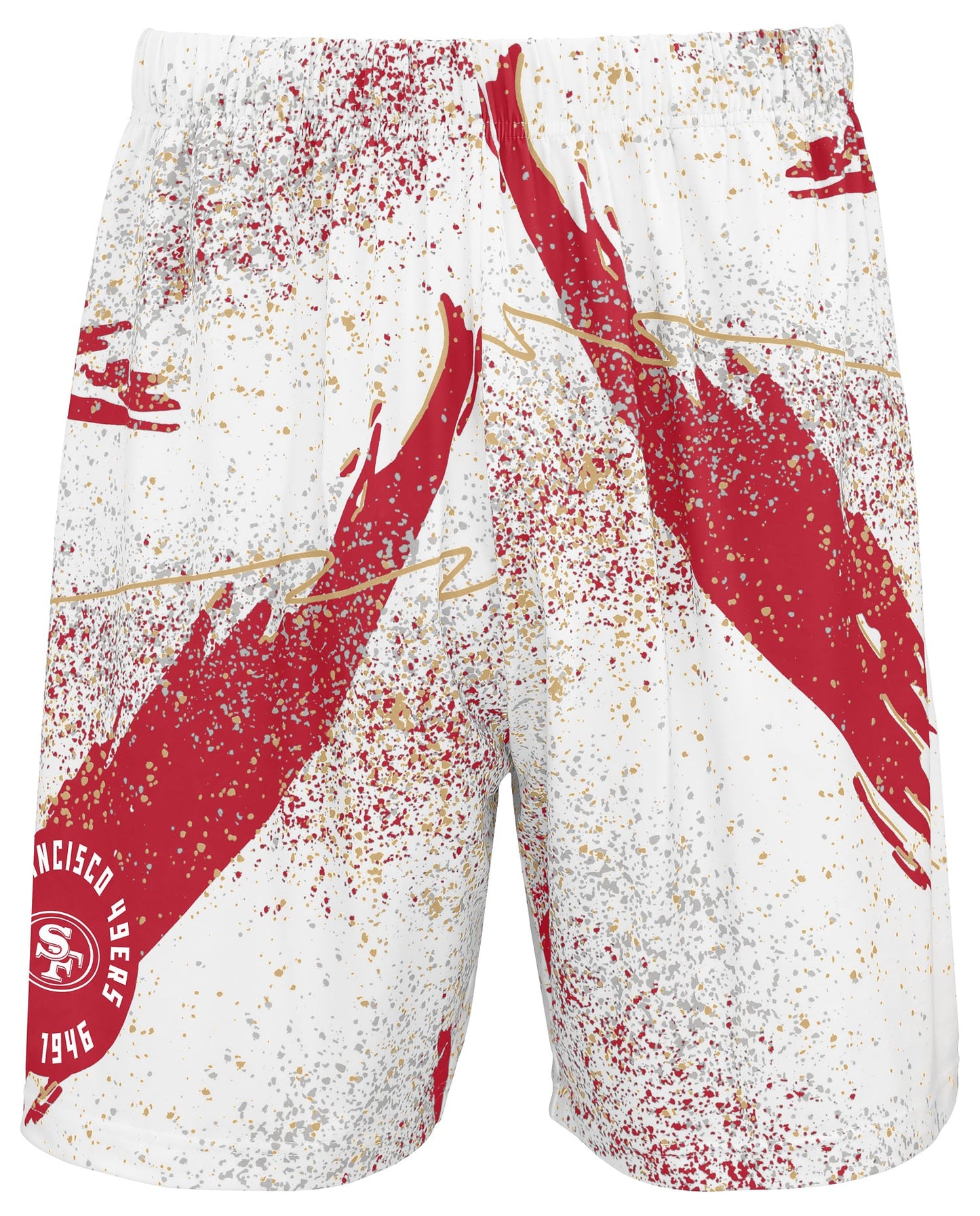 Zubaz NFL Men's 7in Confetti Overtime Block Text Shorts, San Francisco 49ers