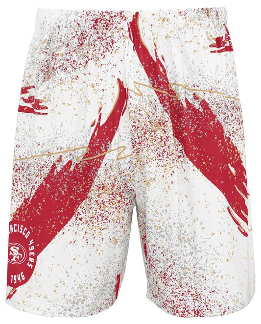 Zubaz NFL Men's 7in Confetti Overtime Block Text Shorts, San Francisco 49ers