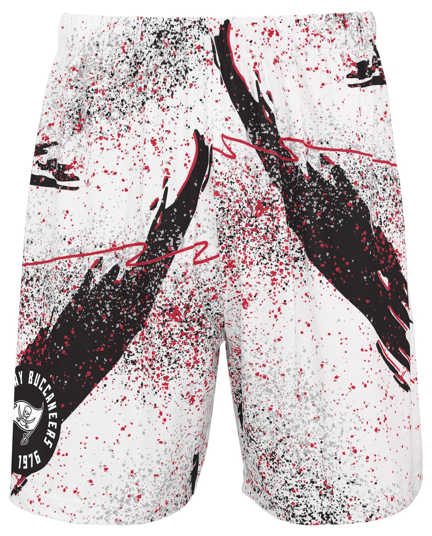 Zubaz NFL Men's 7in Confetti Overtime Block Text Shorts, Tampa Bay Buccaneers