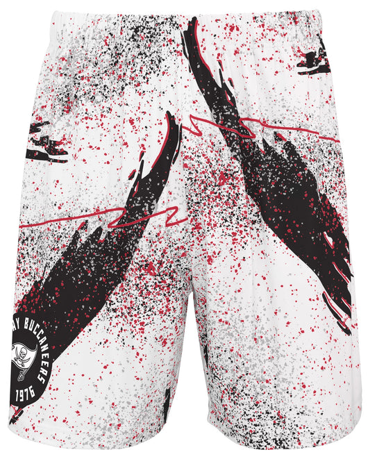 Zubaz NFL Men's 7in Confetti Overtime Block Text Shorts, Tampa Bay Buccaneers